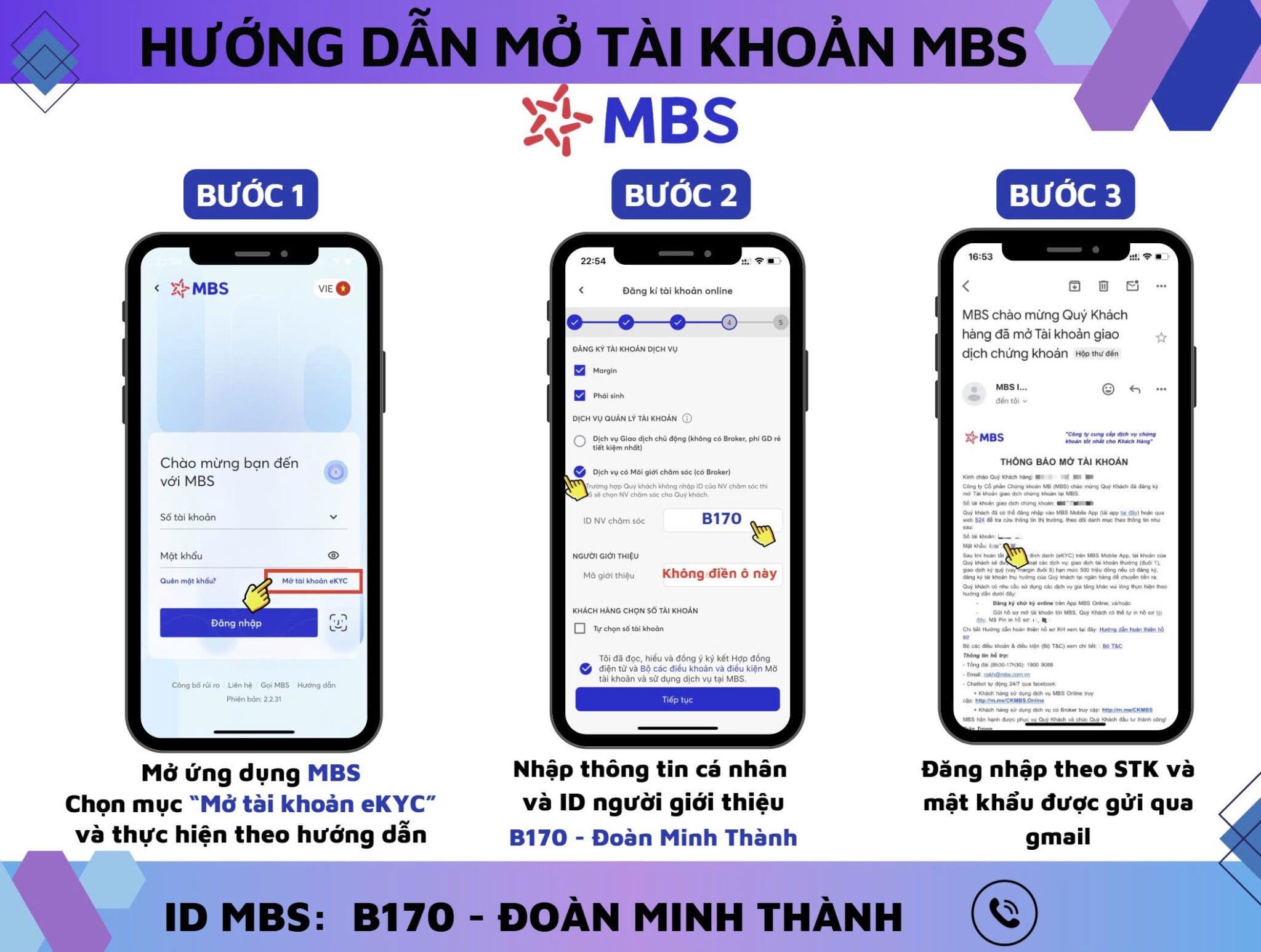 Hướng dẫn mở tài khoản MBS gán ID Quân Chứng TBCK