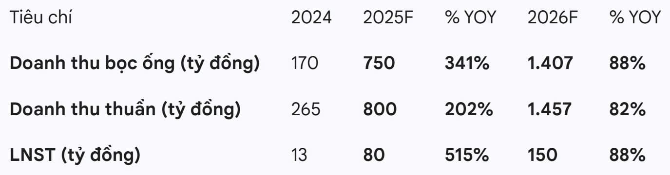 Dự báo KQKD của Cổ phiếu PVB 2025 - 2026