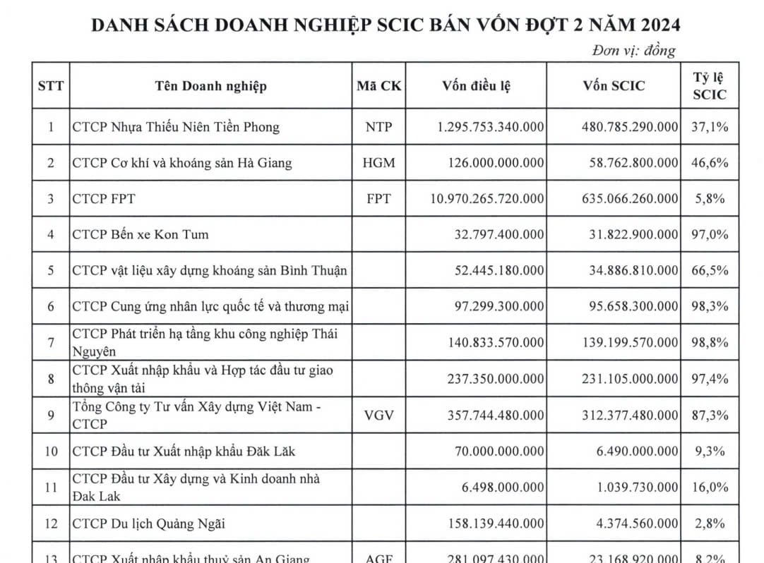 NTP nằm trong danh sách thoái vốn toàn bộ của SCIC đợt 2.2024