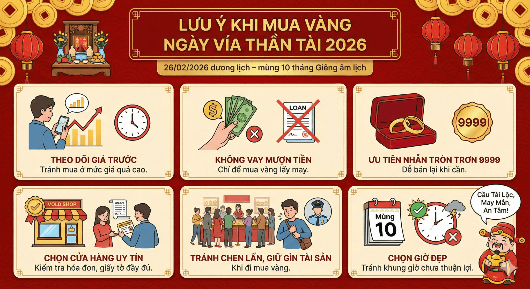 Lưu ý khi mua vàng ngày vía Thần Tài 2026