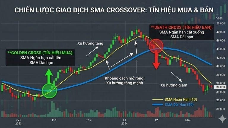 Ứng dụng đường SMA trong tín hiệu mua – bán từ SMA crossover
