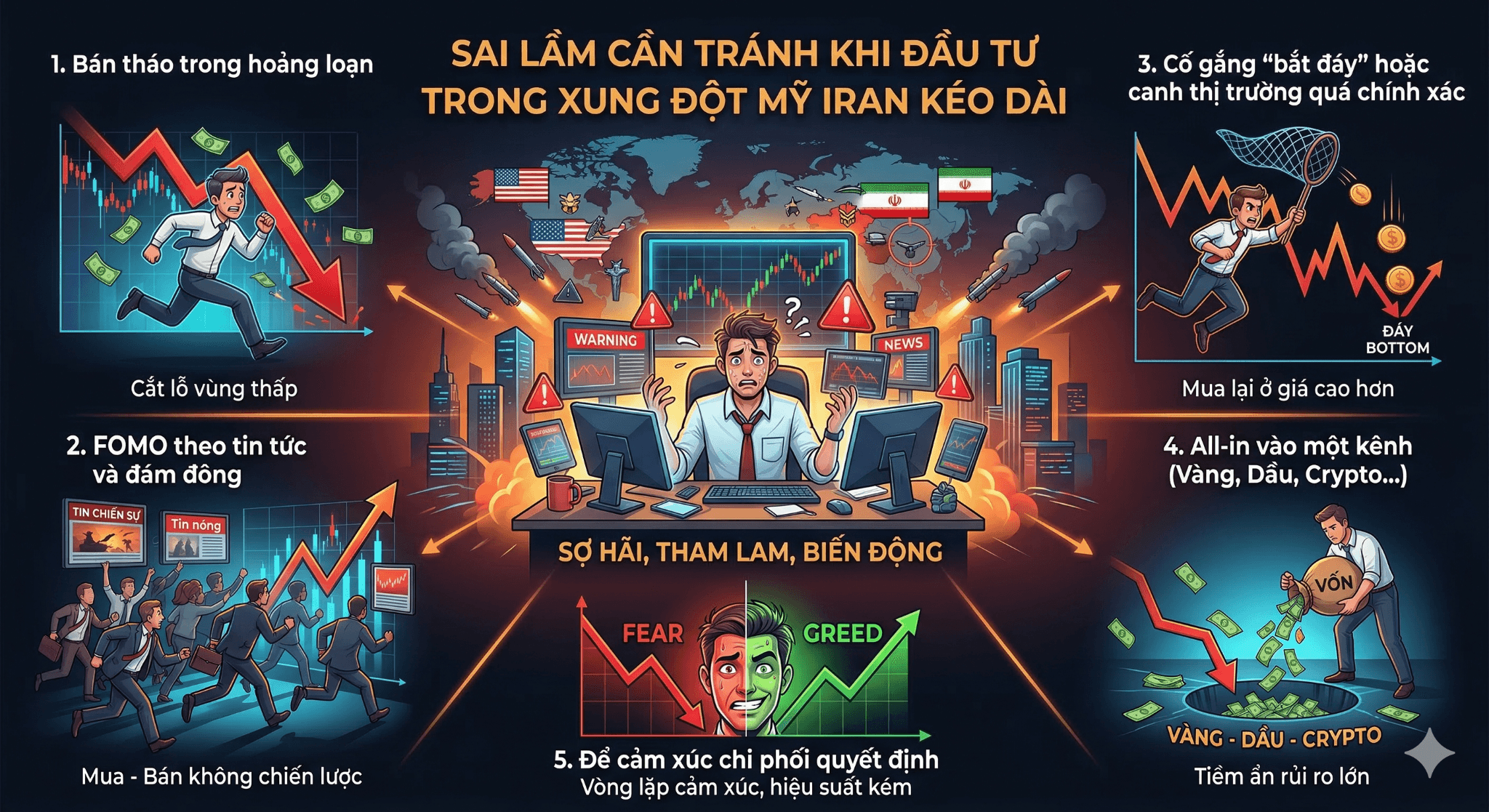 Sai lầm cần tránh khi đầu tư trong trường hợp xung đột Mỹ Iran kéo dài