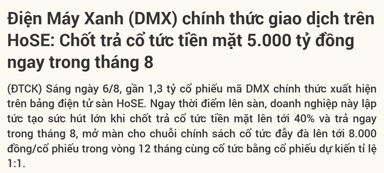 Điện Máy Xanh chính thức niêm yết